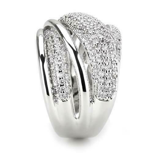Jewellery Kingdom Pave Rhodium Cubic Zirconia Sparkling Ladies Wide Band Ring (Silver) - Jewelry Rings - British D'sire Main image