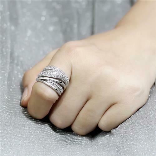 Jewellery Kingdom Pave Rhodium Cubic Zirconia Sparkling Ladies Wide Band Ring (Silver) Secondary image