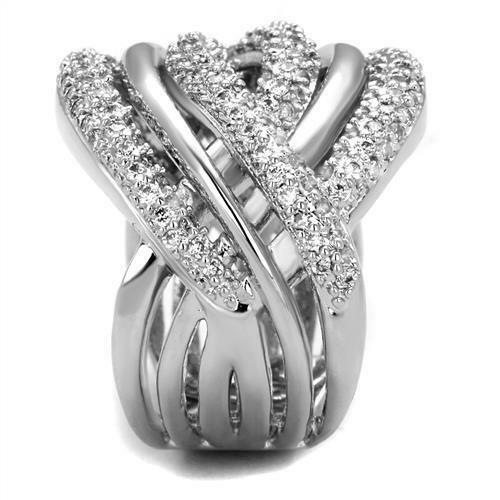 Jewellery Kingdom Pave Sparkling Silver Rhodium Handmade Ladies Cubic Zirconia Ring Band (Clear) - Jewelry Rings - British D'sire