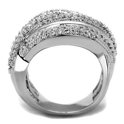 Jewellery Kingdom Pave Sparkling Silver Rhodium Handmade Ladies Cubic Zirconia Ring Band (Clear) - Jewelry Rings - British D'sire