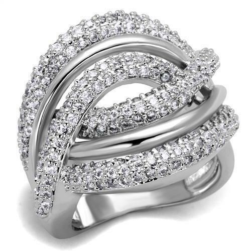 Jewellery Kingdom Pave Sparkling Silver Rhodium Handmade Ladies Cubic Zirconia Ring Band (Clear) - Jewelry Rings - British D'sire Main image
