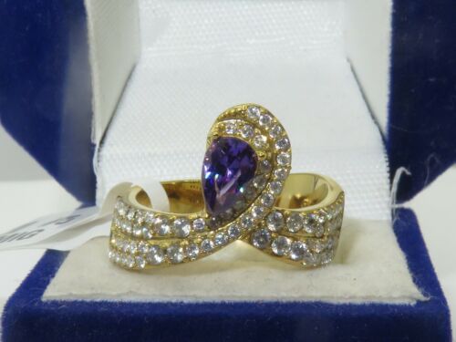 Jewellery Kingdom Pear Amethyst Ladies Cz 18kt Steel Pretty Dress New Elegant Ring (Purple Gold) Secondary image