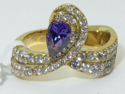 Jewellery Kingdom Pear Amethyst Ladies Cz 18kt Steel Pretty Dress New Elegant Ring (Purple Gold) - Jewelry Rings - British D'sire Main image