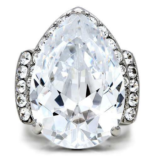 Jewellery Kingdom Pear Cocktail 14 Carat Ladies Super Sparkling Stainless Steel Ring (Silver) Secondary image