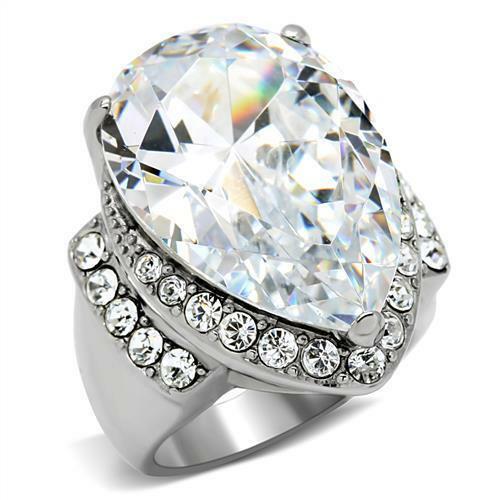 Jewellery Kingdom Pear Cocktail 14 Carat Ladies Super Sparkling Stainless Steel Ring (Silver) - Jewelry Rings - British D'sire Main image