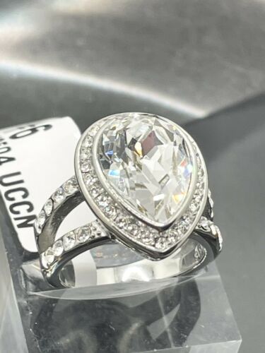 Jewellery Kingdom Pear Cocktail Ladies Cubic Zirconia Stainless Steel Ring (Silver) - Jewelry Rings - British D'sire