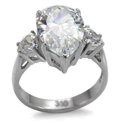 Jewellery Kingdom Pear Cocktail Three Stone Cubic Zirconia Ring (Silver) - Jewelry Rings - British D'sire