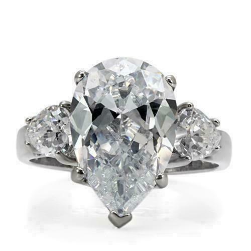 Jewellery Kingdom Pear Cocktail Three Stone Cubic Zirconia Ring (Silver) - Jewelry Rings - British D'sire Main image