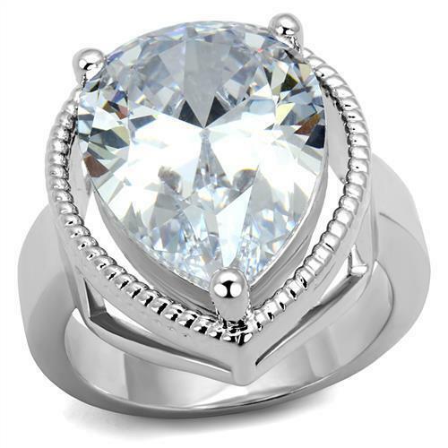 Jewellery Kingdom Pear Cocktailadies Cubic Zirconia 22 Carat Statement Super Sparkling Ring (Silver) - Jewelry Rings - British D'sire Main image