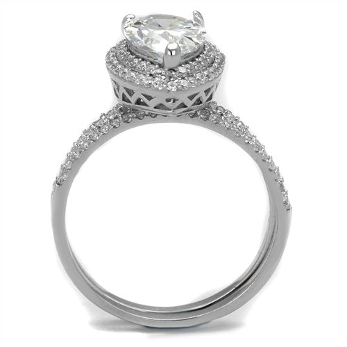 Jewellery Kingdom Pear Cubic Zirconia Sterling Ladies Engage Wedding Band Ring Set (Silver) - Engagement Rings - British D'sire