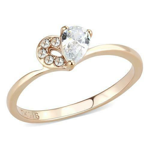 Jewellery Kingdom Pear Cut .60CT Steel Pretty Elegant Ladies Rose Gold Ring - Jewelry Rings - British D'sire Main image