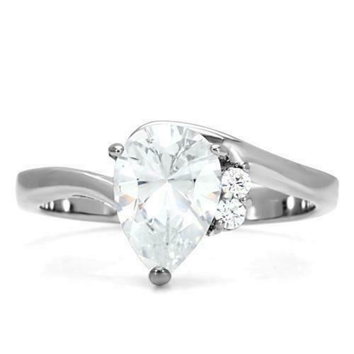 Jewellery Kingdom Pear Cut Cubic Zirconia Stainless Steel Solitaire Ladies Ring (Silver) Secondary image