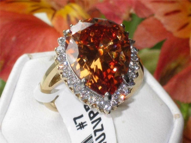 Jewellery Kingdom Pear Gold Champagne Brown CZ Ladies Steel 18kt Cocktail 12ct Cocktail Ring - Jewelry Rings - British D'sire Main image