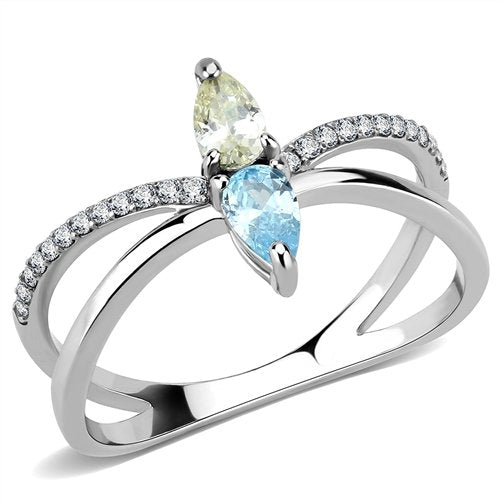 Jewellery Kingdom Pear Ladies Blue Topaz Citrine Cz1 Carat Stainless Steel Ring (Silver) - Jewelry Rings - British D'sire Main image