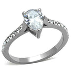 Jewellery Kingdom Pear Ladies Engagement Solitaire Accents Cubic Zirconia Steel Ring (Silver) - Jewelry Rings - British D'sire