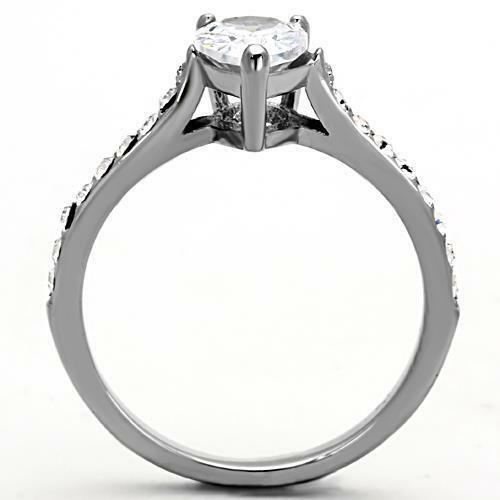 Jewellery Kingdom Pear Ladies Engagement Solitaire Accents Cubic Zirconia Steel Ring (Silver) - Jewelry Rings - British D'sire