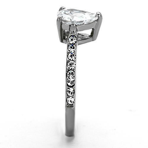 Jewellery Kingdom Pear Ladies Engagement Solitaire Accents Cubic Zirconia Steel Ring (Silver) - Jewelry Rings - British D'sire