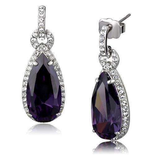 Jewellery Kingdom Pear Purple Dangle Drop Silver Rhodium 14 CT Ladies Amethyst Earrings - Earrings - British D'sire Main image