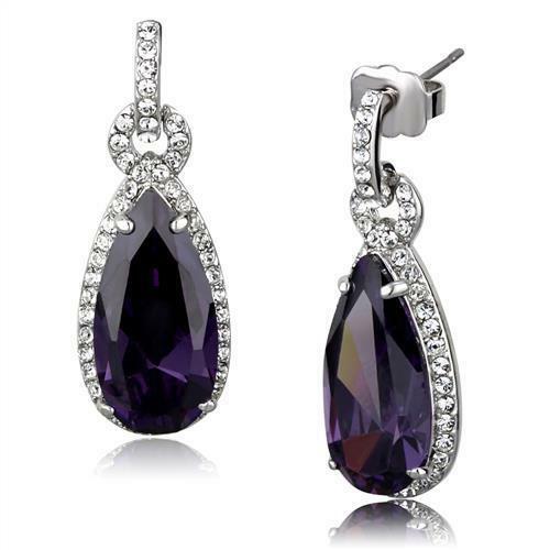Jewellery Kingdom Pear Purple Dangle Drop Silver Rhodium 14 CT Ladies Amethyst Earrings - Earrings - British D'sire