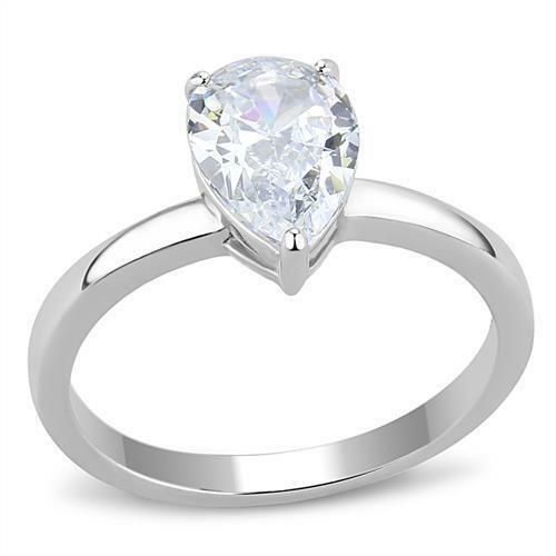 Jewellery Kingdom Pear Solitaire Cubic Zirconia Sainless Steel 25ct Ladies Engagement Ring (Clear) - Jewelry Rings - British D'sire