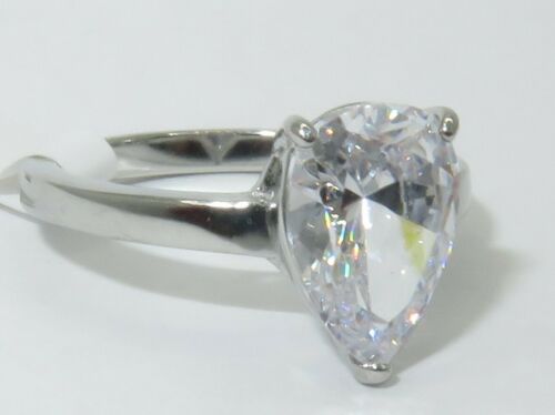 Jewellery Kingdom Pear Solitaire Stainless Steel Cubic Zirconia Engagement Ladies Ring - Jewelry Rings - British D'sire Main image