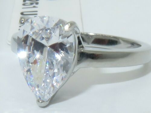 Jewellery Kingdom Pear Solitaire Stainless Steel Cubic Zirconia Engagement Ladies Ring - Jewelry Rings - British D'sire