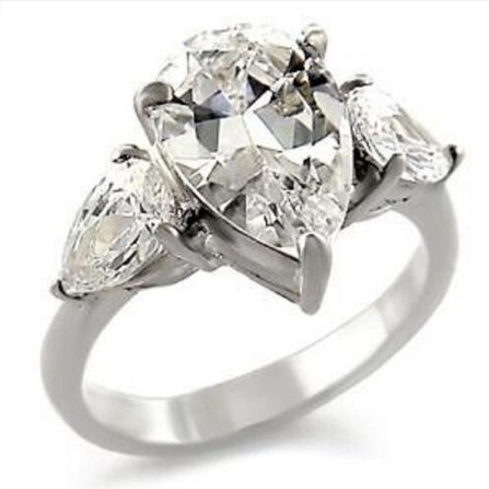 Jewellery Kingdom Pear Sterling CZ 7 Carat Three Stone Ladies Super Sparkling Ring (Silver) - Jewelry Rings - British D'sire