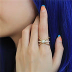 Jewellery Kingdom Pearl Steel CZ Cream No Tarnish Ladies Crossover Ring (Gold) - Jewelry Rings - British D'sire