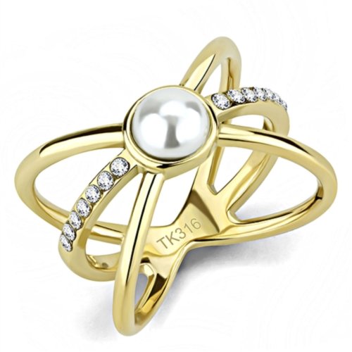 Jewellery Kingdom Pearl Steel CZ Cream No Tarnish Ladies Crossover Ring (Gold) - Jewelry Rings - British D'sire Main image