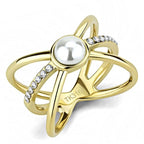 Jewellery Kingdom Pearl Steel CZ Cream No Tarnish Ladies Crossover Ring (Gold) - Jewelry Rings - British D'sire