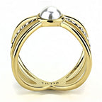 Jewellery Kingdom Pearl Steel CZ Cream No Tarnish Ladies Crossover Ring (Gold) - Jewelry Rings - British D'sire