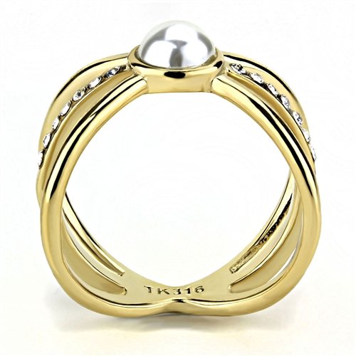 Jewellery Kingdom Pearl Steel CZ Cream No Tarnish Ladies Crossover Ring (Gold) - Jewelry Rings - British D'sire