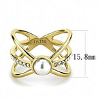 Jewellery Kingdom Pearl Steel CZ Cream No Tarnish Ladies Crossover Ring (Gold) - Jewelry Rings - British D'sire