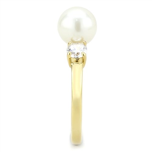 Jewellery Kingdom Pearl Three Stone Cubic Zirconia Steel Ladies All Sizes Ring (Gold) Secondary image