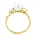 Jewellery Kingdom Pearl Three Stone Cubic Zirconia Steel Ladies All Sizes Ring (Gold) - Jewelry Rings - British D'sire
