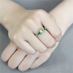 Jewellery Kingdom Period Emerald Ladies Pear Cubic Zirconia Stainless Steel Three Stone Ring (Green) - Jewelry Rings - British D'sire