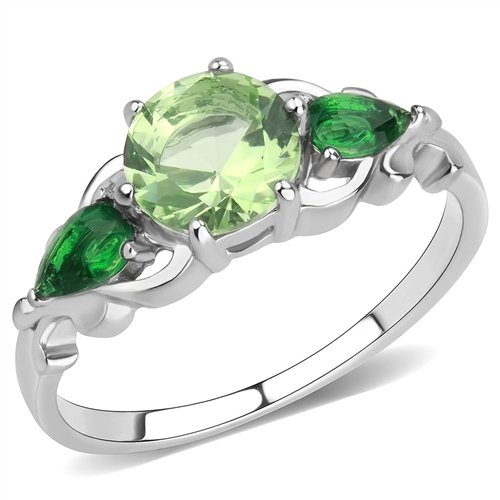 Jewellery Kingdom Period Emerald Ladies Pear Cubic Zirconia Stainless Steel Three Stone Ring (Green) - Jewelry Rings - British D'sire Main image