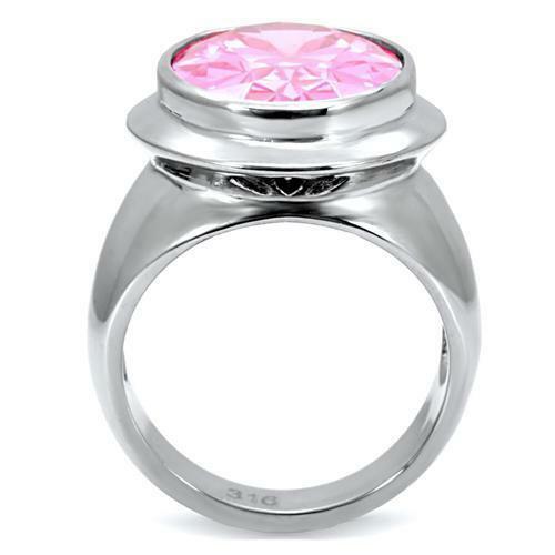 Jewellery Kingdom Pink Oval 1.4 Carat Bezel Cz Stainless Steel Cubic Zirconia Sapphire Cocktail Ring - Jewelry Rings - British D'sire