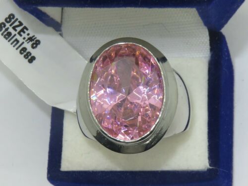 Jewellery Kingdom Pink Oval 1.4 Carat Bezel Cz Stainless Steel Cubic Zirconia Sapphire Cocktail Ring - Jewelry Rings - British D'sire Main image