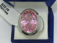 Jewellery Kingdom Pink Oval 1.4 Carat Bezel Cz Stainless Steel Cubic Zirconia Sapphire Cocktail Ring - Jewelry Rings - British D'sire