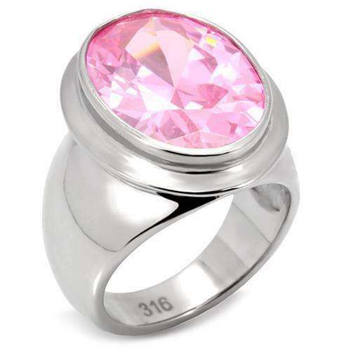 Jewellery Kingdom Pink Oval 1.4 Carat Bezel Cz Stainless Steel Cubic Zirconia Sapphire Cocktail Ring - Jewelry Rings - British D'sire