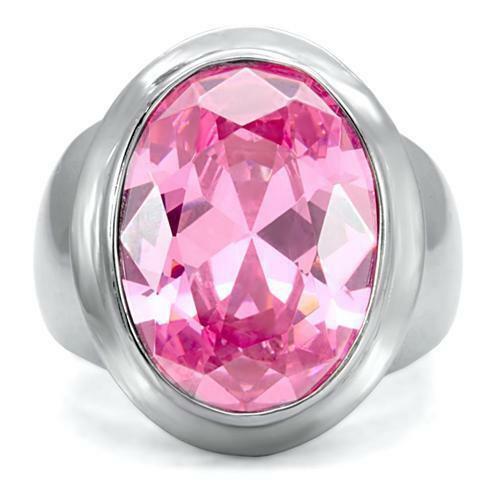 Jewellery Kingdom Pink Oval 1.4 Carat Bezel Cz Stainless Steel Cubic Zirconia Sapphire Cocktail Ring - Jewelry Rings - British D'sire