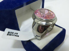 Jewellery Kingdom Pink Oval 1.4 Carat Bezel Cz Stainless Steel Cubic Zirconia Sapphire Cocktail Ring - Jewelry Rings - British D'sire