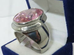 Jewellery Kingdom Pink Oval 1.4 Carat Bezel Cz Stainless Steel Cubic Zirconia Sapphire Cocktail Ring - Jewelry Rings - British D'sire