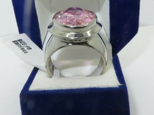 Jewellery Kingdom Pink Oval 1.4 Carat Bezel Cz Stainless Steel Cubic Zirconia Sapphire Cocktail Ring Secondary image