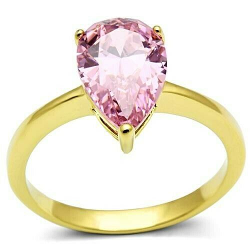 Jewellery Kingdom Pink Pear Ring Gold 4ct Ladies Cz Cubic Zirconia Steel 18kt Solitaire - Jewelry Rings - British D'sire Main image