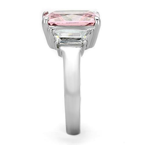 Jewellery Kingdom Pink Sapphire Three Stone Cubic Zirconia Stainless Steel Ring (Silver) - Jewelry Rings - British D'sire