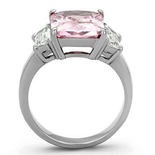 Jewellery Kingdom Pink Sapphire Three Stone Cubic Zirconia Stainless Steel Ring (Silver) Secondary image