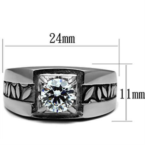 Jewellery Kingdom Pinky Signet cz Stainless Steel Classy Mens Solitaire Ring (Silver) - Rings - British D'sire