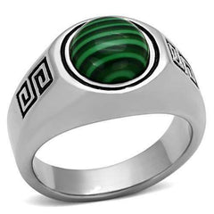 Jewellery Kingdom Pinky Signet Stainless Steel Genuine Stone Mens Malachite Ring (Green) - Jewelry Rings - British D'sire